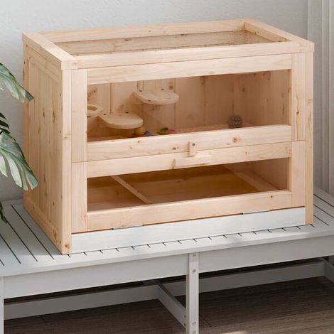 Cage pour hamster, dimensions 60x35,5x42 cm, en bois de cèdre massif.