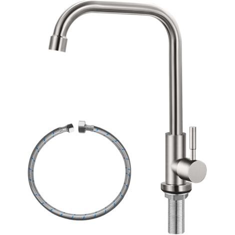 Single cold water tap, single-hole kitchen tap, SUS304 stainless steel, brushed nickel (1/5)
