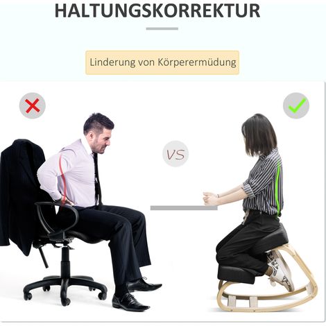 Tabouret ergonomique à genoux rembourré pour posture saine, bois de bouleau, support 120 kg, noir (1/4)