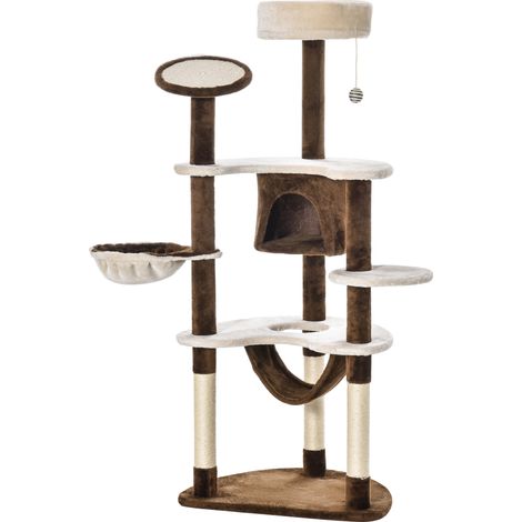 Arbre à chat XXL avec hamac et grotte 65x50x153 cm Brun