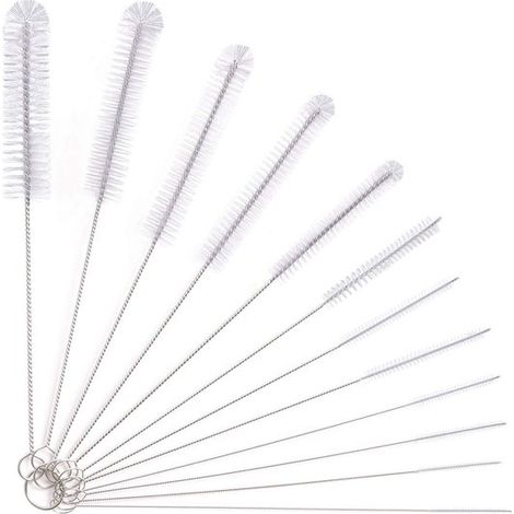 Dailygoody，Cepillos de limpieza，Juego de cepillos para botellas，12 piezas，Para boquillas de teteras，Apto para vidrio y plástico，Blanco (1/5)