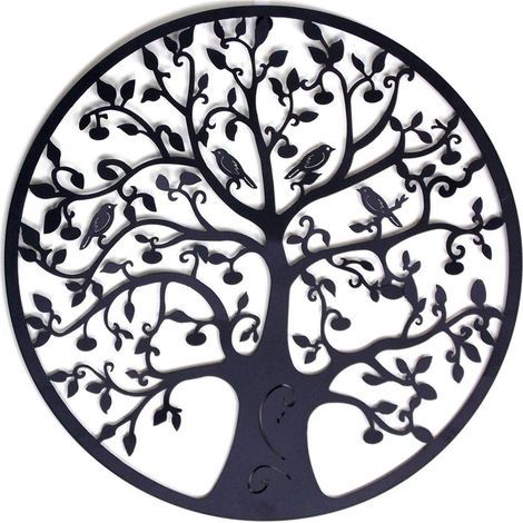 FENOPLASTICADécoration murale en métal Arbre de Vie, Décoration murale en métal, Décoration intérieure, Suspension murale 30x30 cm Noir, Noir (1/5)