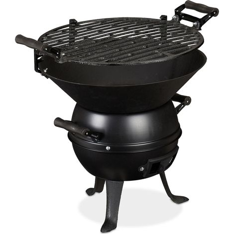 Barbecue portatile da balcone per 2-4 persone regolabile 60 x 60 x 80 cm in ghisa nera 130008318