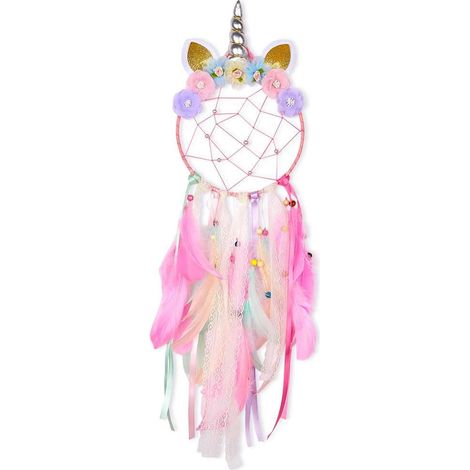 Capteur de rêves licorne géant fait main pour enfants, décoration murale chambre fille garçon, plume rose, cadeau nursery, suspension artisanale (1/5)