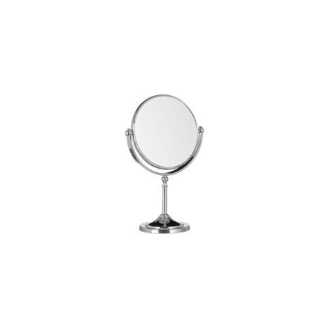 Espejo de aumento de sobremesa, espejo redondo giratorio de doble cara, espejo de maquillaje retro para escritorio, plateado - Crezuo