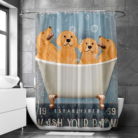 Rideau de douche motif animaux aquarelle rétro et baignoire, rideau salle de bain imperméable, 90x180 cm (1/5)