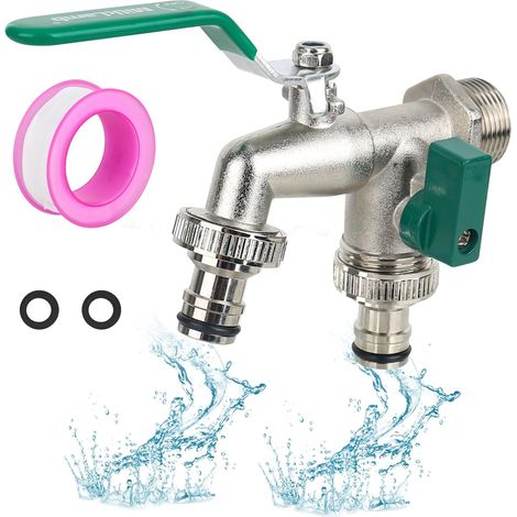 Robinet Jardin Double Sortie - 1 Pièce - Laiton - Résistant Gel Et Rouille - Arrosage Extérieur Maison - 3/4 Pouces (1/5)