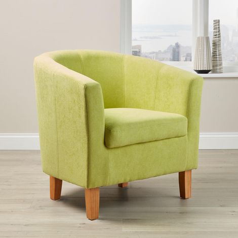 Apple Green Fabric Tub Chair Wooden Legs Armchair Living Room Office (1/5)