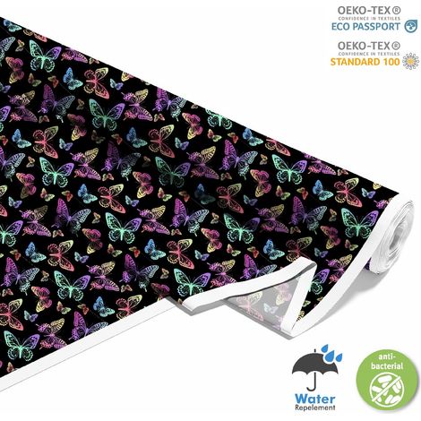OUTDOOR DEKOSTOFFE OXFORD - Motiv Schmetterlinge auf schwarzem I DX264
