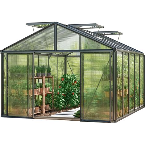 GFP Serre Asteria 23 Light 311x385 cm avec cadre de fondation intégré Panneaux double paroi 12 mm, couleur anthracite