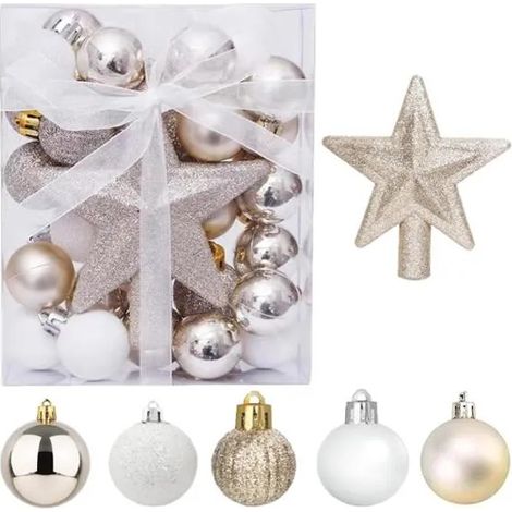 30 Pcs Mini Boules de Noël avec Cintre, 3CM Petites Boules de Noël Or et Blanc Boules Mini Sapin de Noël de Table Décorations Sapin (1/5)