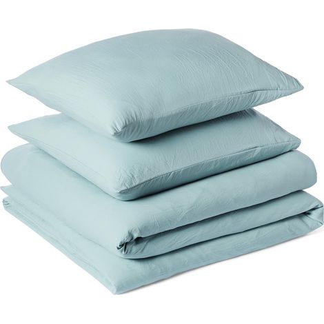 Parure de Lit 2 Personnes 3 Pièces en Microfibre Prélavée, Extra Douce avec Effet Froissé Naturel, sans Repassage, Housse de Couette 240 x 220 cm et 2 Taies d'oreiller 65 x 65 cm, Bleu (1/4)