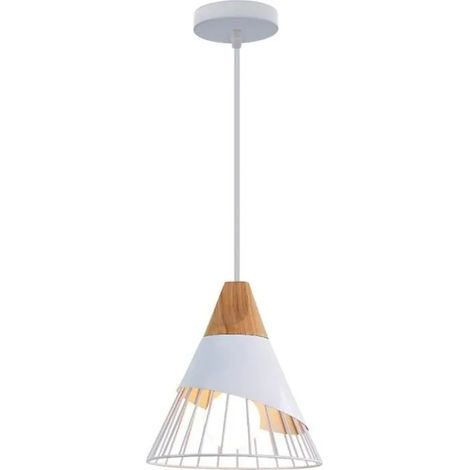 Moderne Lustre Suspension Industrielle en Bois Métal Plafonnier Luminaire Style Nordique Blanc pour Sanlon Chambre (1/4)