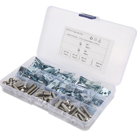 Lot de 120 écrous clips en U, acier au carbone, fixations intérieures pour moto, voiture et tracteur (1/5)