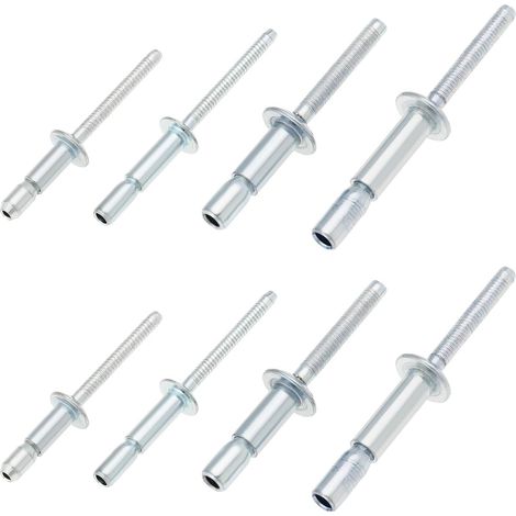 40 Stück Strukturnieten mit gewölbtem Kopf, innenliegender Verriegelungsgriff, Größenbereich 1,5 mm bis 16,0 mm, Bolzenbefestigungsnieten für Luft- und Raumfahrt sowie Automobilbau, silberfarben (1/5)