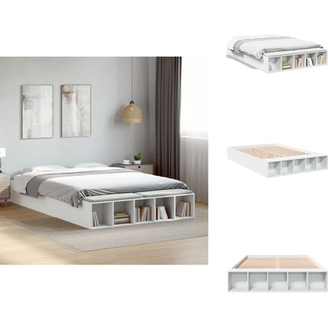 Cadre de lit sans matelas blanc 150x200 cm - Cadre De Lit - Lit Double - Lit Blanc - Meuble Chambre - Rangement Sous Lit (1/5)