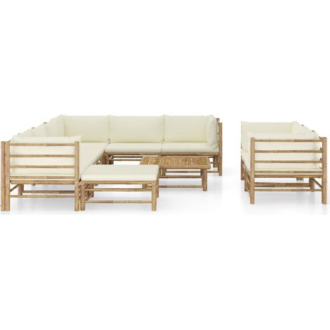 Maison Exclusive - Set Salotto da Giardino 10pz con Cuscini Bianco Crema in Bambù