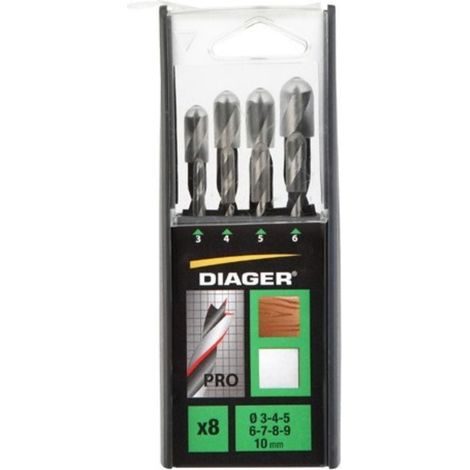 Coffret Plastique de 8 Foret Bois 3 Pointes STD 0 3-4-5-6-7-8-9-10