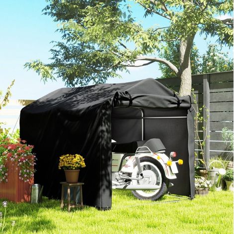 Garagenzelt 220x157x165 cm Schwarz aus Metall mit wasserdichter PE-Abdeckung und Rolltür (1/4)