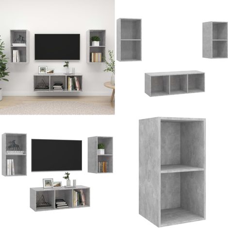3-tlg. TV-Schrank-Set Betongrau Holzwerkstoff - TV-Schränke - Wandhalterung