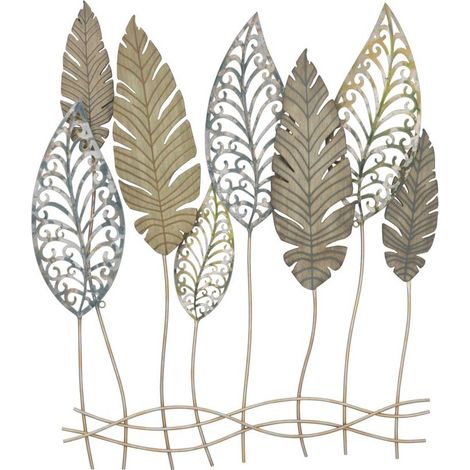 Déco Murale en Métal "Foglie" 87cm Argent & Or (1/5)
