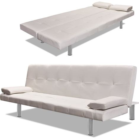 Divano Letto con 2 Cuscini ,Clic Clac Sofa da soggiorno ,Similpelle Regolabile Bianco Crema ITD83561 (1/5)