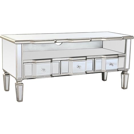 Meuble TV en MDF et verre coloris argent - Longueur 112 x Hauteur 50 x Profondeur 45 cm -PEGANE- (1/4)