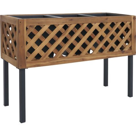 [NEUWERTIG] Hochbeet HHG-465, Blumen-/Pflanzkasten Pflanzgefäß, In-/Outdoor Akazie Holz MVG-zertifiziert 59x82x32cm braun