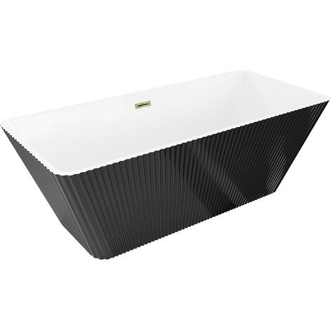 Mexen Tava freistehende gerippte Badewanne 170 x 75 cm, weiß/schwarz, goldener Überlauf - 52851707575-50 (1/5)