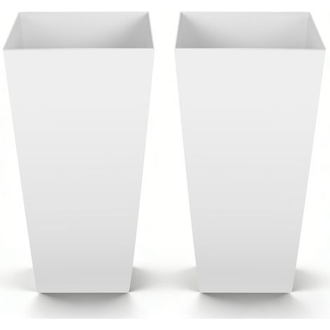 VEVOR Macetas Altas para Plantas 655 mm, 2 Unidades, Maceteros Grandes para Interior y Exterior, con Ruedas con Freno Tapón de Drenaje Depósito, Decoración para Jardín Porche Salón Oficina, Blanco (1/5)