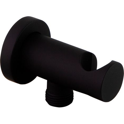 Codo de Salida de Agua con Soporte Fijo a Pared Redondo de Ducha Negro Mate (1/3)