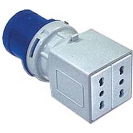 1PZ ADATTATORE INDUSTRIALE CON SPINA CEE E DUE PRESE 10/16A BIPASSO IP20 -16A colore blu