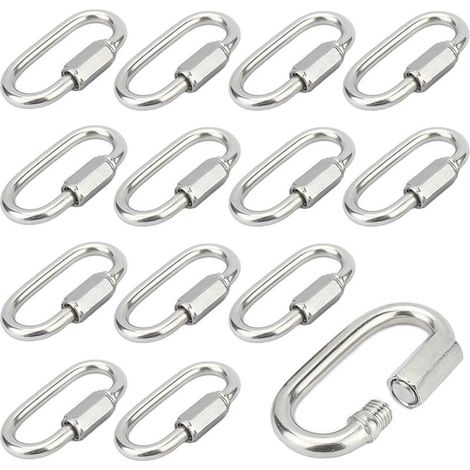 12 Stück M5-Schraubkarabiner, Schnellverbindungsglieder, Edelstahl 304, Verriegelungskarabiner mit Schraubkappe, Fixierkarabiner zum Verbinden von Seilen, Ketten und Takelage (1/5)
