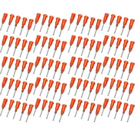 Lot de 100 aiguilles distributrices plates en acier inoxydable industriel à pointe arrondie pour colle liquide, arrosage, travaux manuels et laboratoire. (1/5)