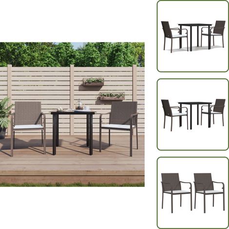 The Living Store Ensemble à manger de jardin 3 pcs coussins résine tressée acier - Table de jardin (1/5)