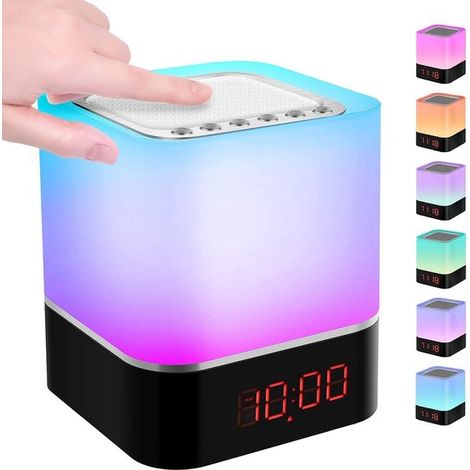 Reloj despertador con altavoz Bluetooth - Lámpara de noche LED - Regulable mediante tacto - 7 colores (1/5)