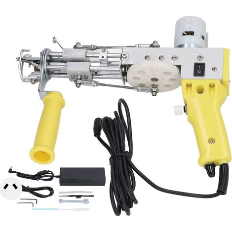 Pistolet à touffeter jaune, machine à tresser tapis double usage haute vitesse, protection multiple, DIY tapis, 100‑240V prise AU (1/5)