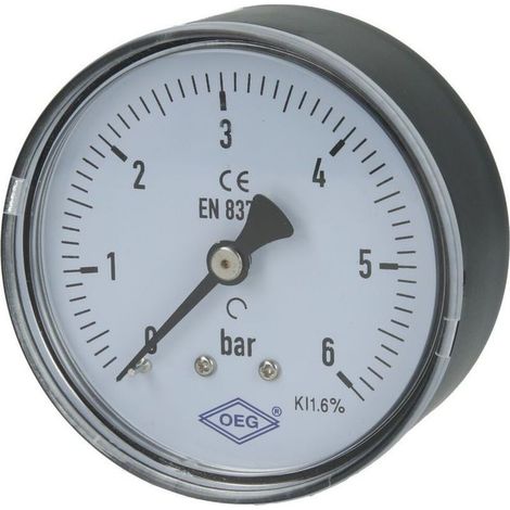 Manomètre axial R 1/4" plage de mesure 0 à 6 bars pour raccordement, précis et adapté pour installations de plomberie et systèmes pneumatiques