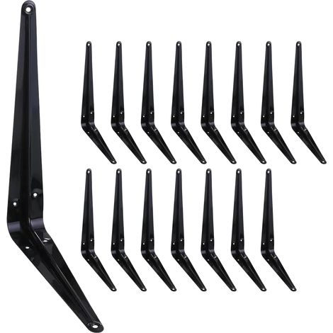 Lot de 16 supports d'étagère wxsp 25 cm, support d'étagère flottante pour bois, équerre en métal noir pour le support d'étagère, renfort d'angle mural noir (1/5)