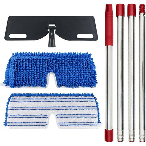 Housse de rechange réversible pour balai à franges en chenille, utilisable à sec ou humide  balai plat à franges avec fil épais  manche télescopique en quatre sections ( ) (1/5)