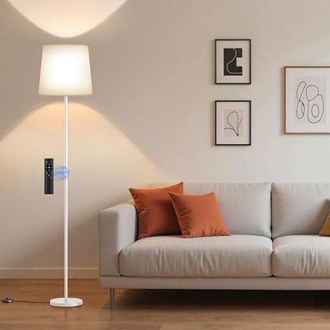 Dimmable LED Floor Lamp, 9W with Remote Control and Foot Switch, 3000K-6000K Reading Lamp, LED Floor Lamp for Living Room Bedroom Office with Linen Shade (1/5)