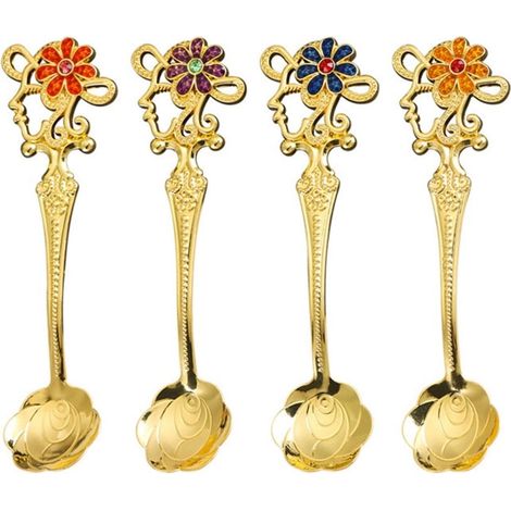 Cuillère À Café - En Acier Inoxydable - Design Fleur - Pour Espresso Démitasse Thé Dessert Glace - Lot De 4 (1/5)
