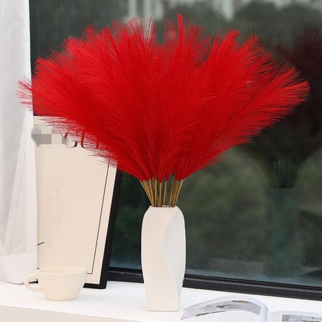 Herbe Artificielle - Rouge - 45 cm - Fleur Pampas Miniature - Décoration Intérieure et Événements - Lot de 30 (1/5)