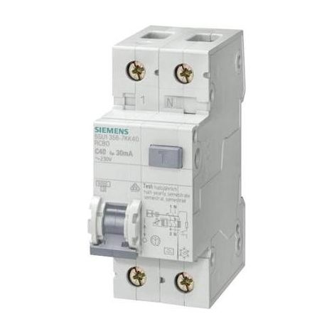 Siemens Interruptor diferencial/automático, 6 kA, 1P+N, Tipo A, 30 mA, Caract. B, In: 10 A, Un AC: 230 V, 5SU13566KK10