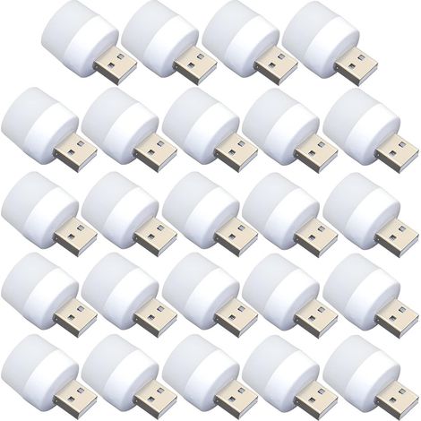 Lot de 24 mini ampoules LED USB de nuit, sans capteur de lumière, à brancher, blanc chaud, compact, idéal pour chambre, salle de bain, cuisine, voiture (lumière blanche) (1/5)