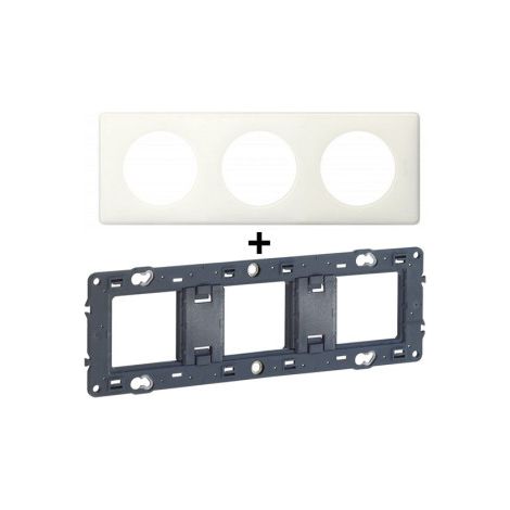 Legrand - Cu00e9liane - Plaque de finition 3 postes + Support - Blanc - Ru00e9f. : 066633+080253 (1/4)