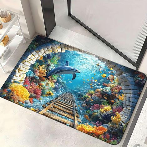Tapis d'entrée à effet 3D avec dos antidérapant, idéal pour une décoration humoristique et amusante, facile à nettoyer et disponible en plusieurs motifs. (1/5)