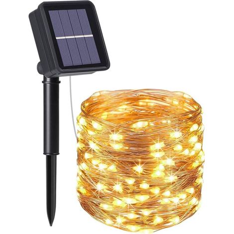 Solar-Lichterkette, Gartenbeleuchtung (100 LEDs, 8 Modi), 10 m / 33 ft, wasserdichte Solar-Außenbeleuchtung, wasserdichte Dekorationsbeleuchtung für Weihnachten, Hochzeiten, Partys und Zuhause (Warmwe (1/5)