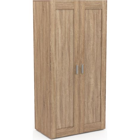 Idmarket – Armoire 2 portes penderie 80 cm – Hêtre effet moderne – 3 étagères 20 kg – Barre de penderie 80 cm – Montage facile