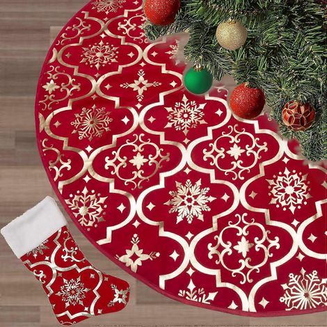 Jupe de sapin de Noël rouge de 48 pouces, grande jupe de sapin de Noël, décoration de fête (1/5)